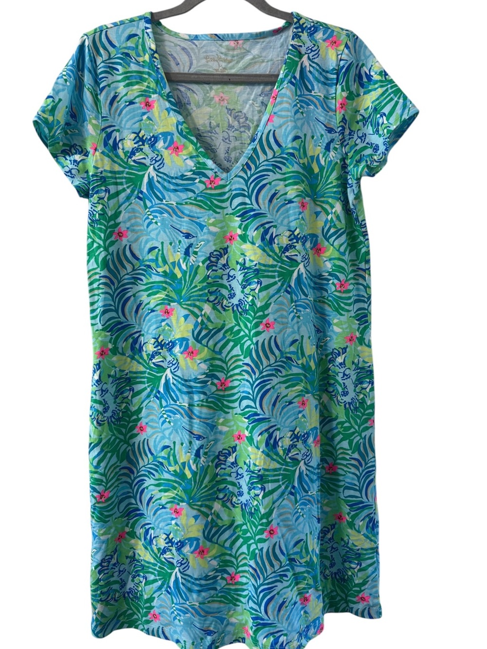 Lilly Pulitzer Blue Green Tropical V-Neck Mini Dress